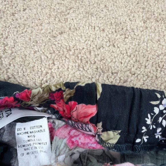F A Chatta Ltd Skirt Womens 8 Black Pink Dark Floral Vintage Made in USA Midi - Picture 4 of 9
